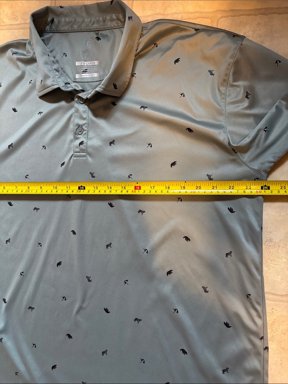 Swannies Golf Polo Shirt Mens 2XL Grayish Green Umbrella Tiger Bear Performance - Picture 5 of 8